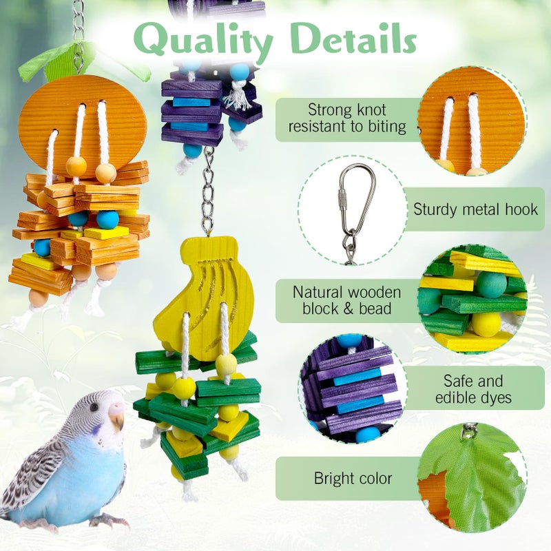 Hamiledyi Natural Wood Block Bird Cage Toys Parrot Chewing Toy Orange&Apple& Banana&Grapes Shaped Hanging Foraging Toy for Small&Medium Birds Parakeets Cockatiels,4pcs - Image 4